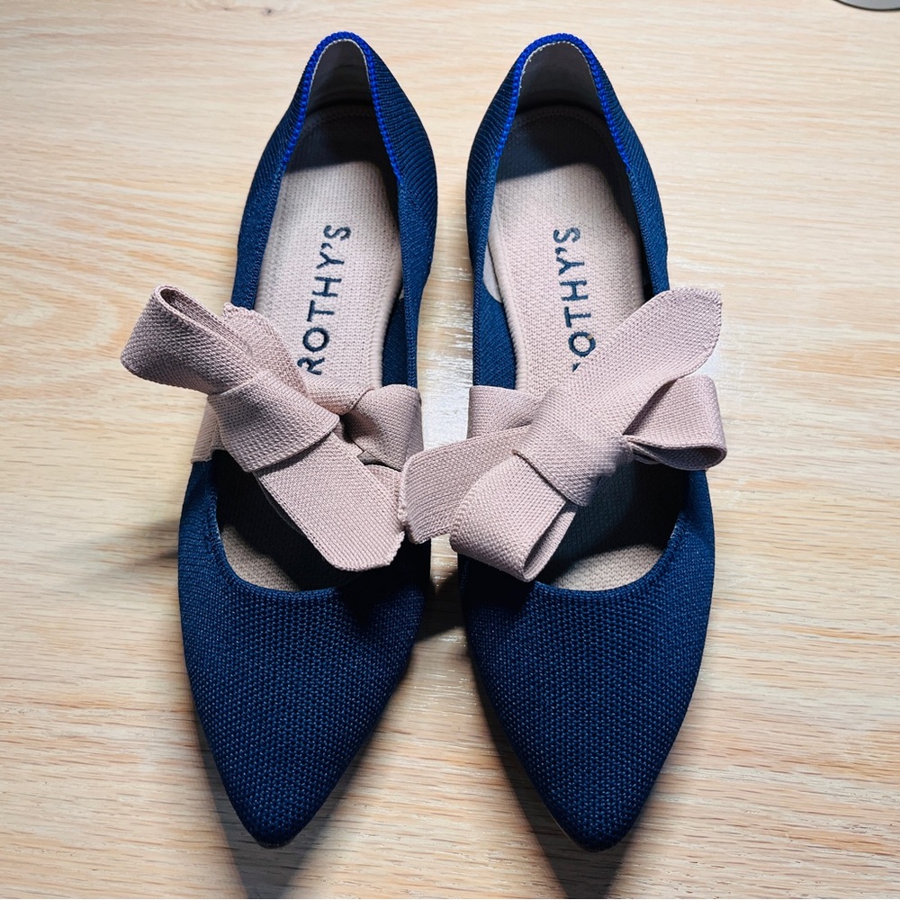 Navy Blue Rothy’s Points with Pink Bows